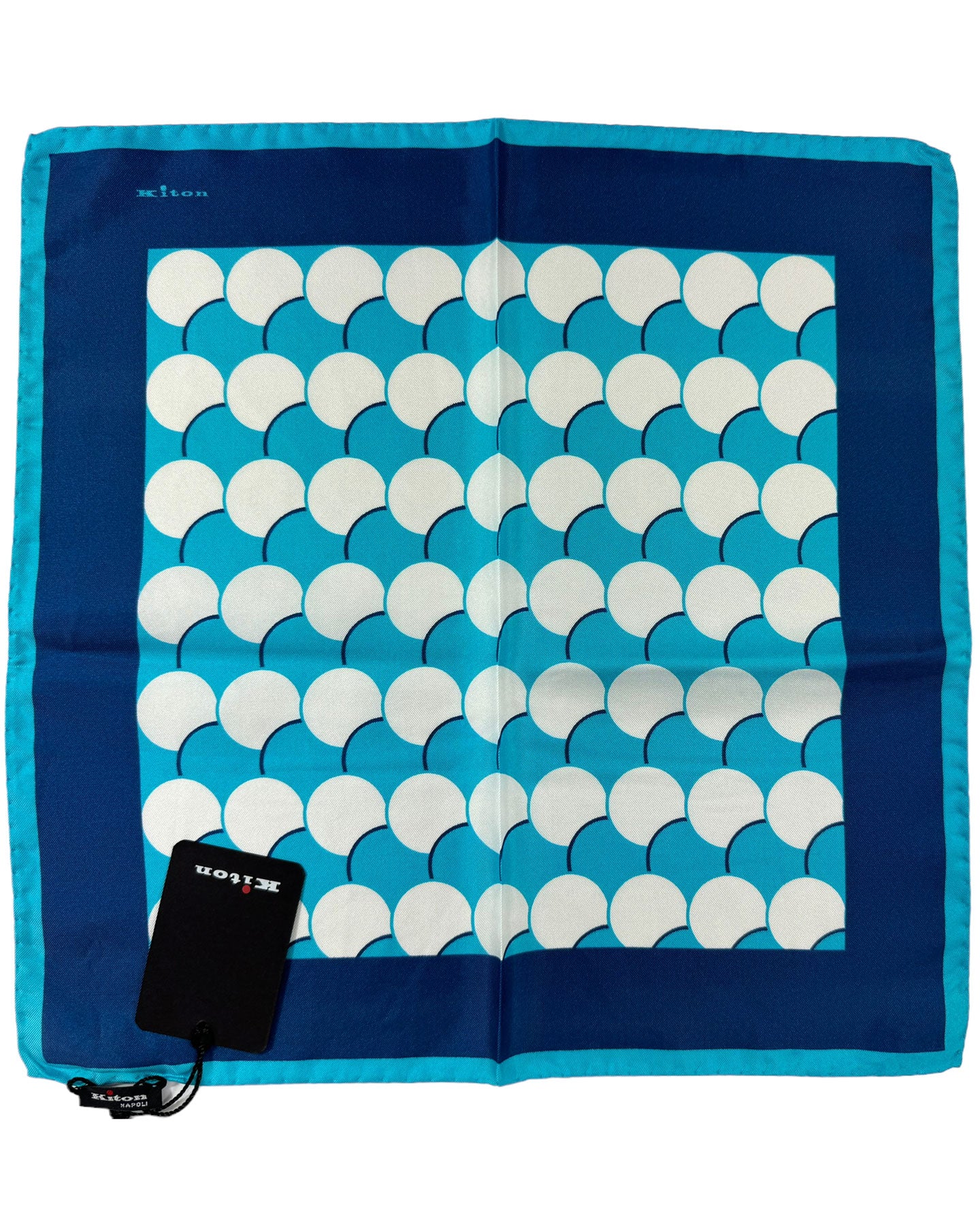 Kiton Silk Pocket Square Navy Blue Geometric