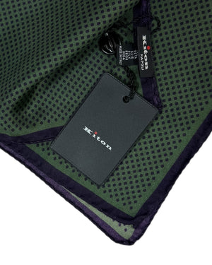 Kiton Silk Pocket Square Green Purple Design