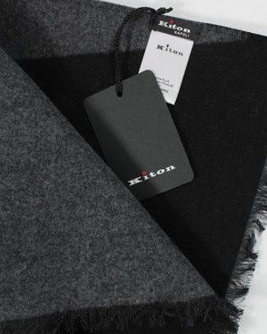 Kiton Wool Cashmere Scarf Gray Black Kiton Logo Text SALE