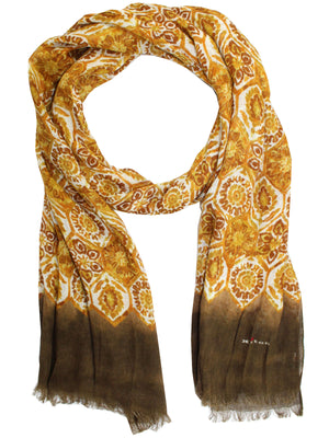 Kiton Linen Viscose Scarf Brown Floral