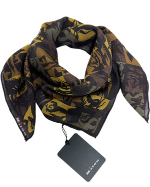Kiton Small Cashmere Scarf Novelty Men Collection Green Brown SALE