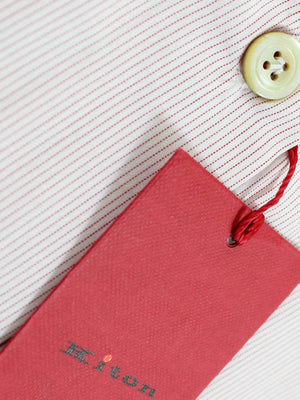 Kiton Dress Shirt White Fire Red Stripes