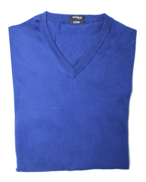 Kiton Cotton Sweater Royal Blue V-Neck - ICON