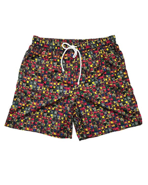 Kiton Swim Shorts L Pink Dark Green Yellow Design - Men Swimwear