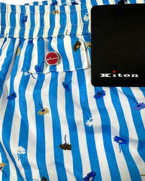 Kiton Swim Shorts L Blue Stripes & Flowers -NEW
