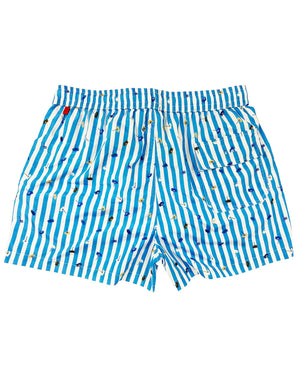 Kiton Swim Shorts L Blue Stripes & Flowers - Men Swimwear