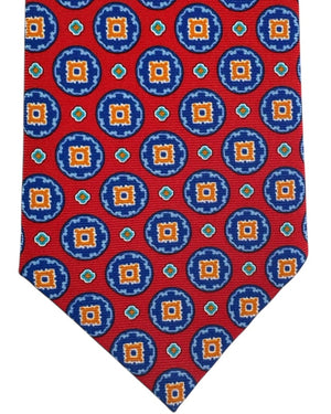 Kiton Sevenfold Tie Red Royal Blue Medallion Design