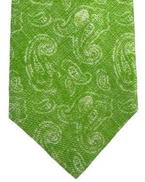 Kiton Sevenfold Tie Lime White Paisley SALE