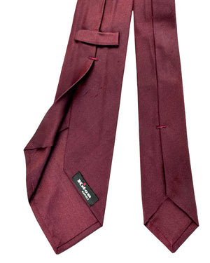 Kiton Sevenfold Tie Solid Bordeaux - Raw Silk