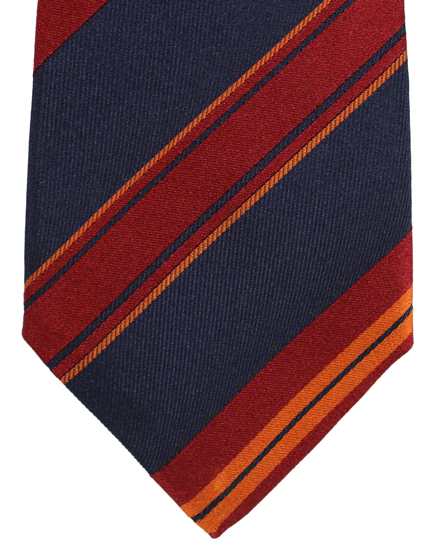 Kiton Sevenfold Tie Dark Navy Orange Maroon Stripes