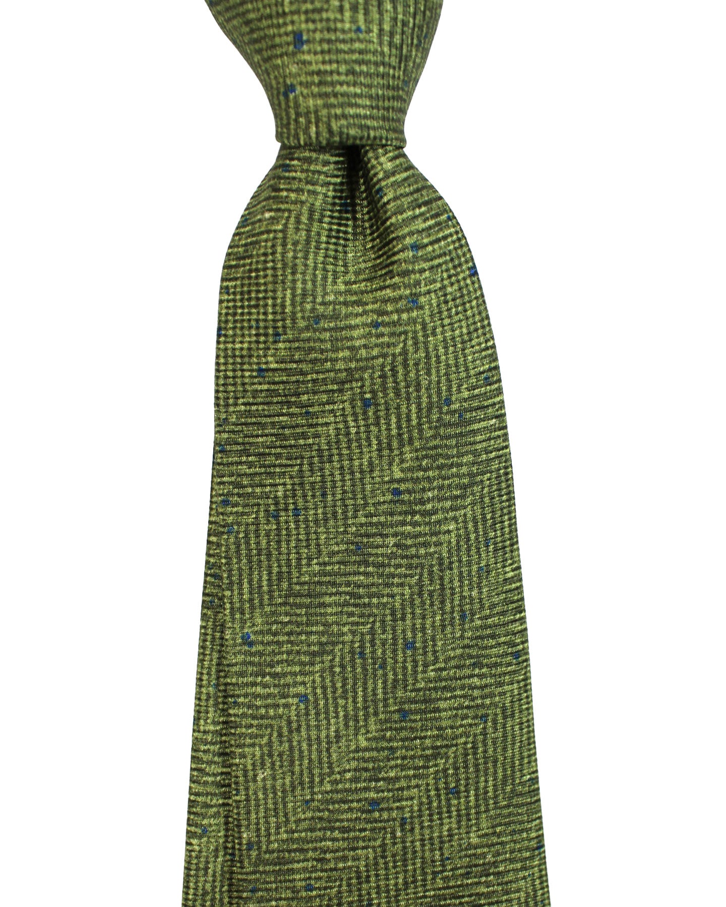Kiton Silk Tie Green Navy Herringbone Design - Sevenfold Necktie