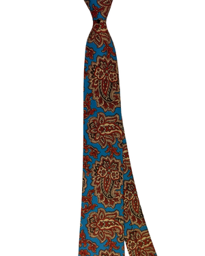 Kiton Silk Tie Teal Rust Brown Paisley Design
