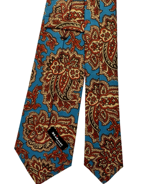 Kiton Silk Tie Teal Rust Brown Paisley Design