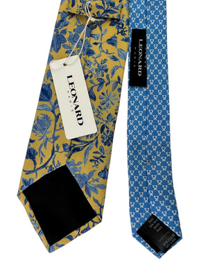 Leonard Paris Silk Tie Golden Yellow Blue Floral Botanical