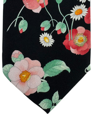 Leonard Paris Tie Black Garden Red Blue Pink Flowers