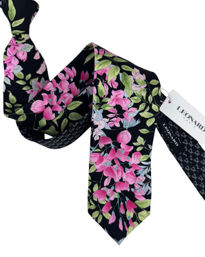 Leonard Paris Silk Tie Black Pink Floral SPECIAL PAYMENT