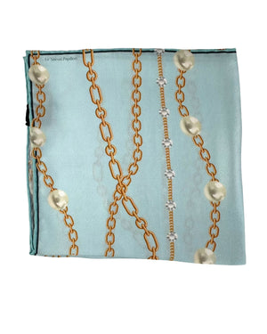Le Noeud Papillon Silk Pocket Square Seafoam Gray Pearls & Chain FINAL SALE