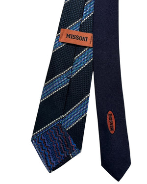 Missoni Tie Blue Striped Silk Tie Zigzag