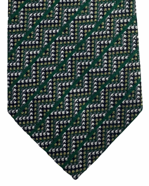 Missoni Silk Tie Green Black Silver ZigZag Pattern