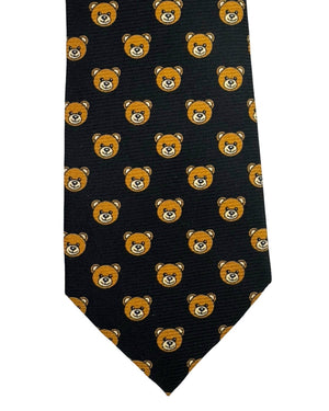 Moschino Silk Tie Black Brown Toy Bear Design