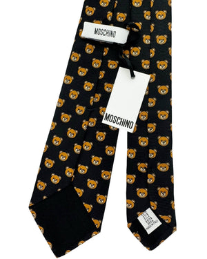 Moschino Silk Tie Black Brown Toy Bear Design