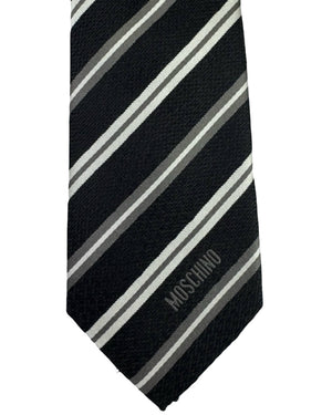 Moschino Tie Black Gray Silver Stripes