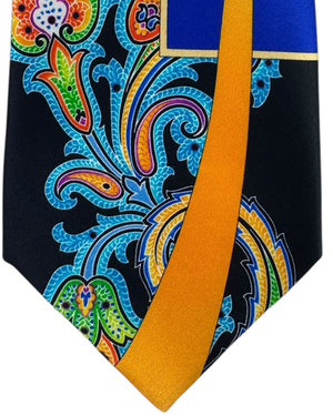 Vitaliano Pancaldi Silk Tie Royal Blue and Orange Paisley
