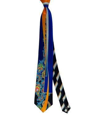 Vitaliano Pancaldi Silk Tie Royal Blue and Orange Paisley