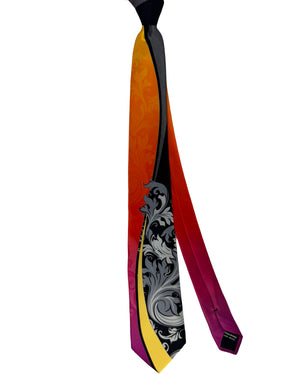 Vitaliano Pancaldi Silk Tie Orange Yellow Black Ornamental SALE