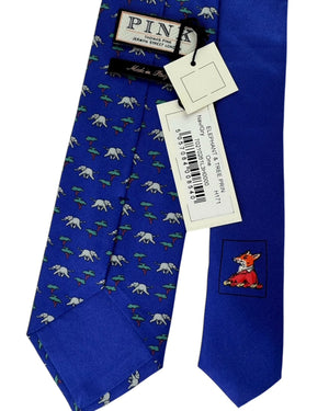 Thomas Pink Tie Lapis Blue Elephant & Tree Novelty Design - Hand Made In Italy