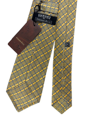 Stefano Ricci Tie Gold Tie With Blue Diamond Lattice Design