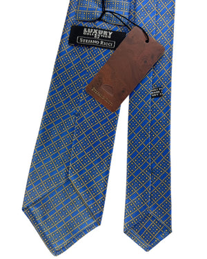 Stefano Ricci Tie Royal Blue With Gold Diamond Lattice Pattern