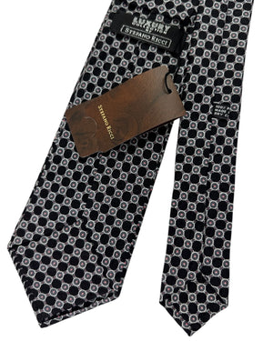 Stefano Ricci Silk Tie Black Grey Octagon Micro Pattern