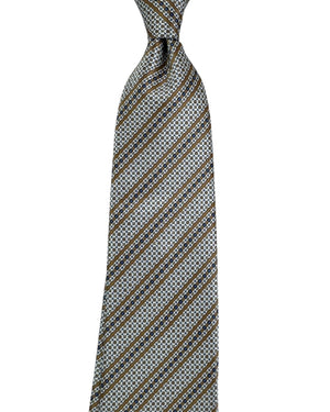 Stefano Ricci Tie White-Silver Brown Patterned Stripes