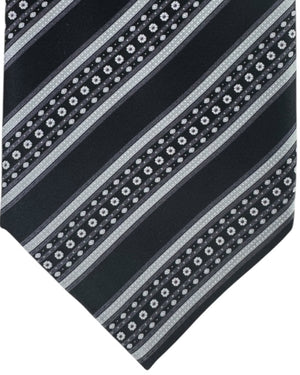 Stefano Ricci Silk Tie Black Grey Floral Stripe Pattern