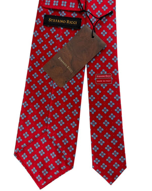 Stefano Ricci Silk Tie Red With Blue Floral Cluster Pattern
