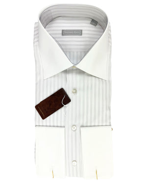 Stefano Ricci Shirt French Cuffs White Purple Stripes White Collar