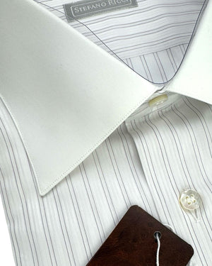 Stefano Ricci Shirt French Cuffs White Purple Stripes 43 - 17 White Collar