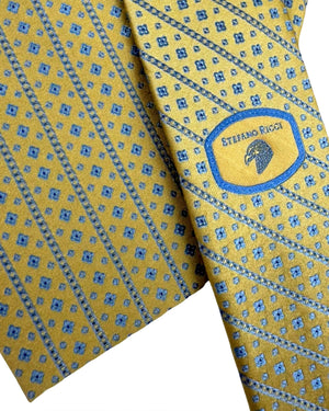 Stefano Ricci Tie Mustard Gray Blue Geometrics Stripes