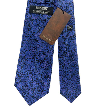 Stefano Ricci Tie Black Blue and Lilac Floral Design
