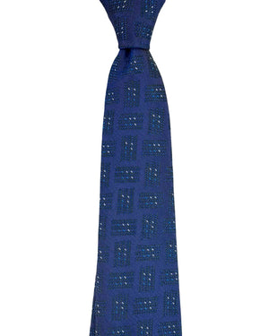 Sartorio Napoli Sevenfold Tie Sapphire Blue Block Pattern