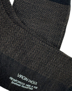 Cesare Attolini Wool Socks Brown Black Mini Herringbone US 11 1/2 - EUR 45 Over The Calf SALE