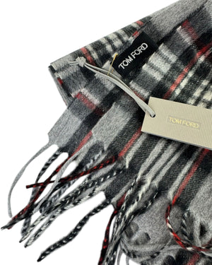 Tom Ford Cashmere Scarf Gray Black Plaid Check - Men Collection