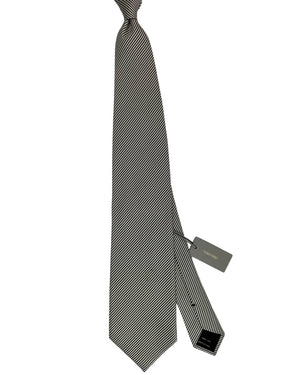 Tom Ford Silk Tie Black Silver Stripes - Wide Necktie