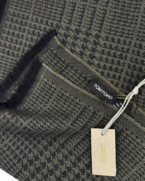 Tom Ford Scarf Gray Black Glen Plaid - Wool