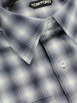 Tom Ford Sport Shirt Gray Plaid Check Western Shirt 39 - 15 1/2 SALE