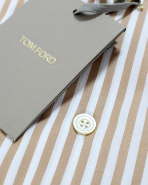Tom Ford Button-Down Shirt White Beige Stripes 