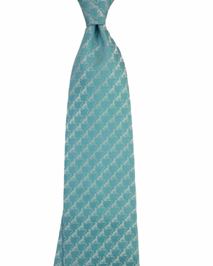 Valextra Silk Tie Sky Blue Cat Motif Design - Wide Novelty Necktie