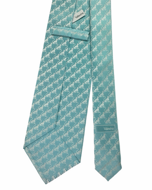Valextra Silk Tie Sky Blue Cat Motif Design - Wide Novelty Necktie