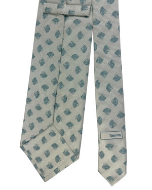 Valextra Silk Tie White With Teal Shell Pattern - Wide Necktie